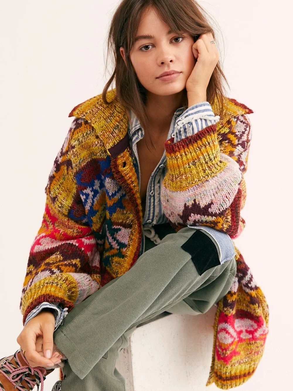 FREE PEOPLE ISLE OF SKYE SWEATER COAT NORDIC WOOL ALPACA CARDIGAN SIZE XS/S